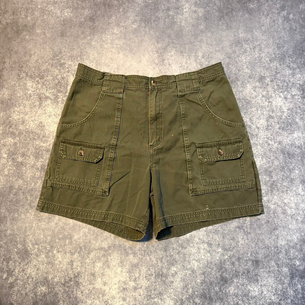 Guide Series Mens Green Cotton Cargo Shorts Size 36 Outdoor Hiking Utility
